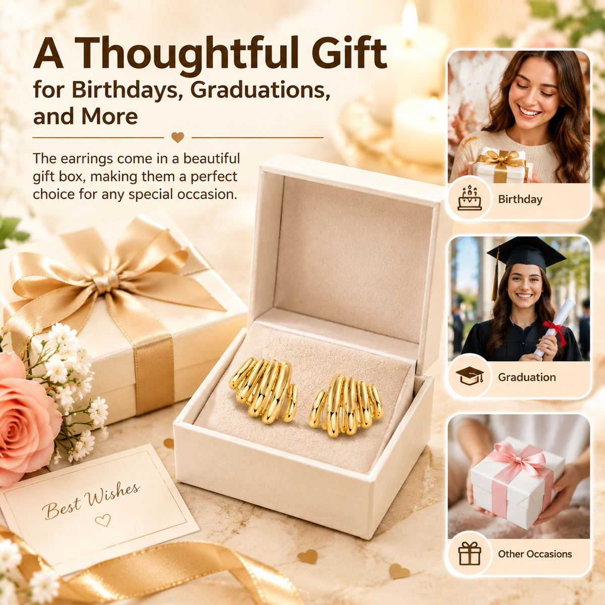 14K Gold-Plated Women’s Fashion Stud Earrings