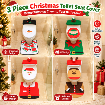 3 Pieces Christmas Toilet Seat Cover Set