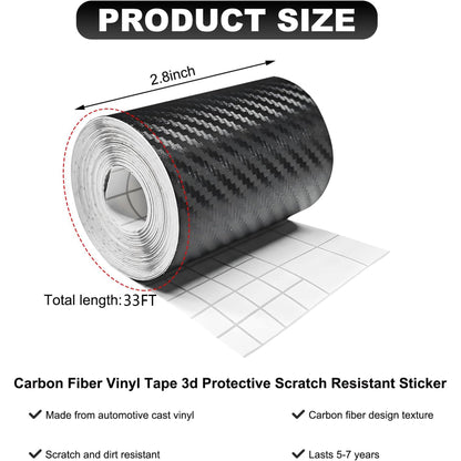 33ft Car 3D Carbon Fiber Vinyl Tape, Anti-Scratch Self Adhesive Door Entry Guards Vinyl Overlay Wrap Roll