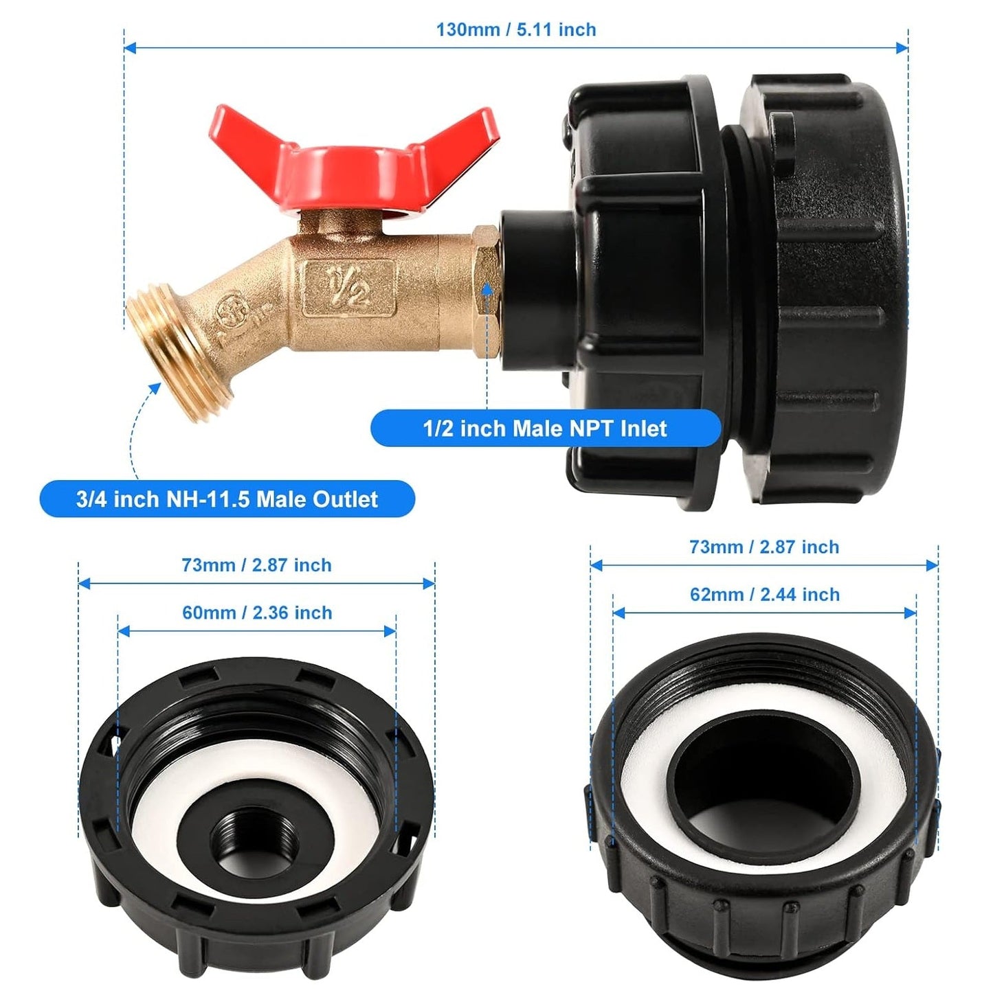 275-330 Gallon IBC Tote Water Tank Adapter 3/4" Brass Fittings Valve Connector
