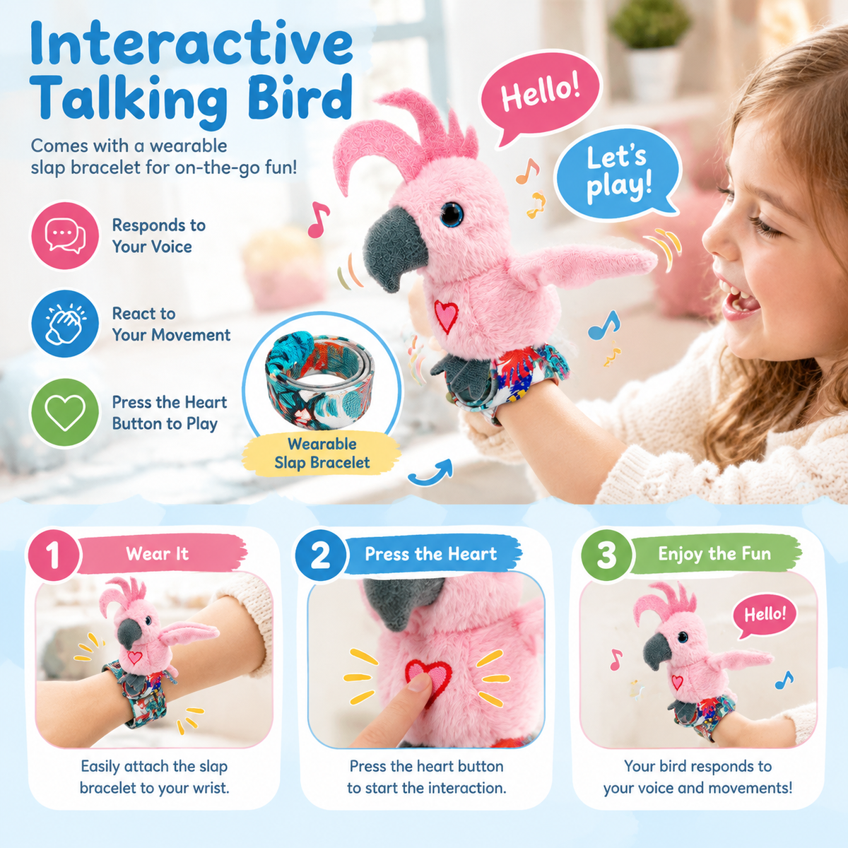 Bird-themed plush slap bracelets