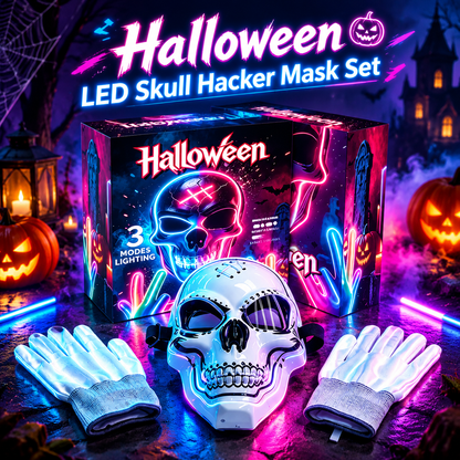 Halloween LED Spooky Skeleton Hacker Mask Set