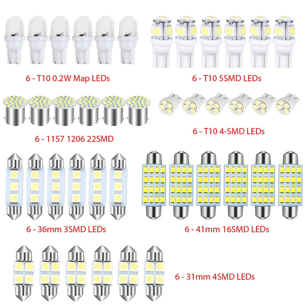 42PCS Car Interior Combo LED Map Dome Door Trunk License Plate Light Bulbs