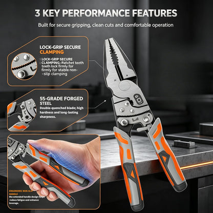 9″ Grip Pliers with Ratchet Self-Locking, 4-in-1 One Hand Tool