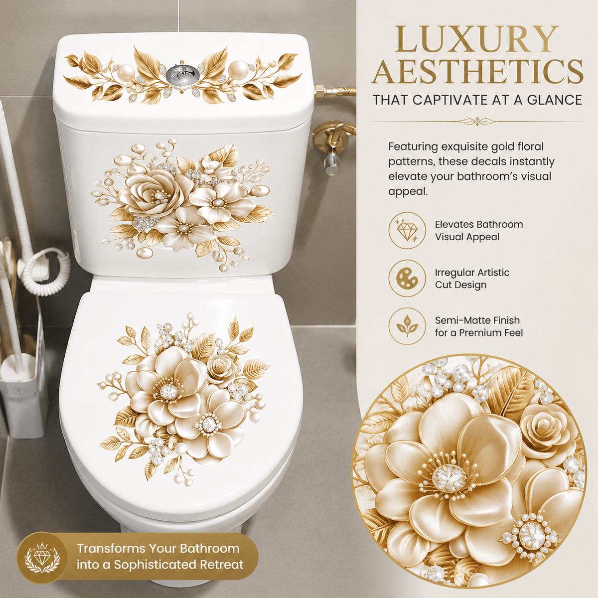 3-Piece Bathroom Toilet Sticker Set, PVC Self-Adhesive Decorative Decals