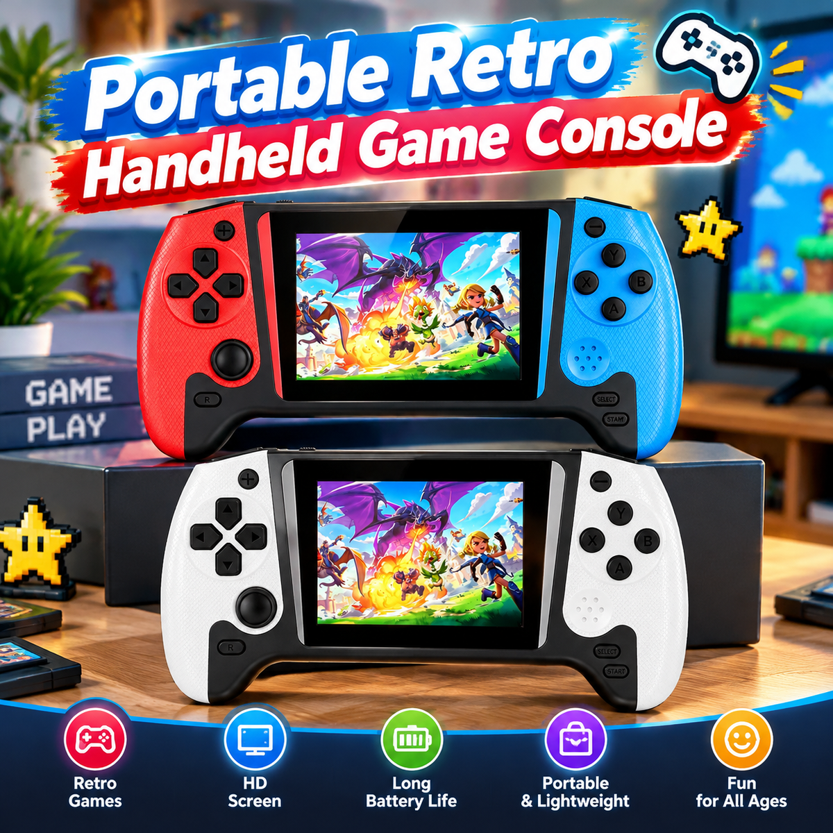 Portable Retro Video Handheld Games Console 500 Game Library