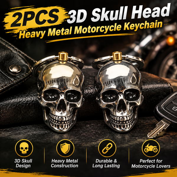 2PCS 3D Skull Heavy-Duty Metal Biker Keychain