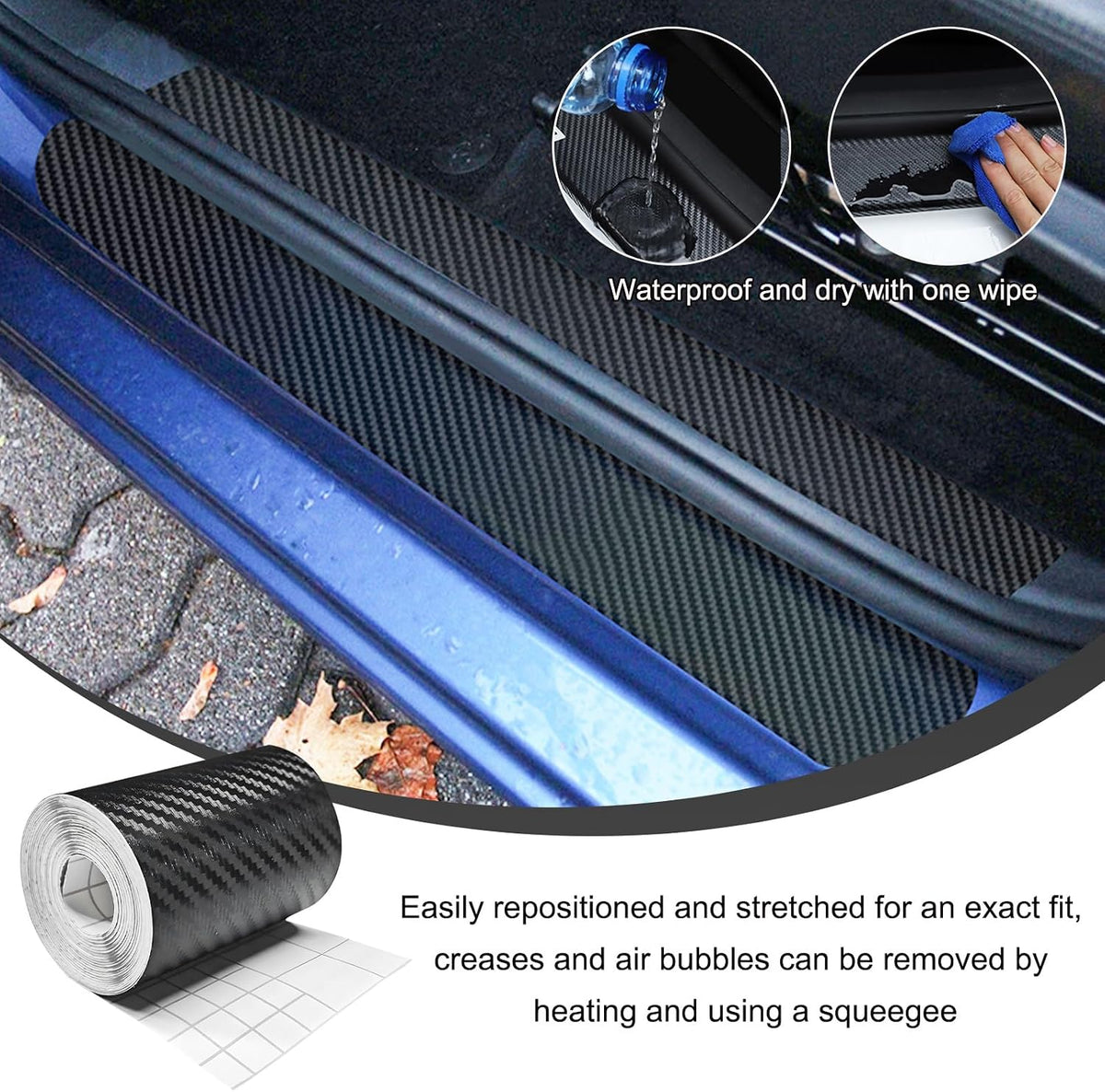 33ft Car 3D Carbon Fiber Vinyl Tape, Anti-Scratch Self Adhesive Door Entry Guards Vinyl Overlay Wrap Roll