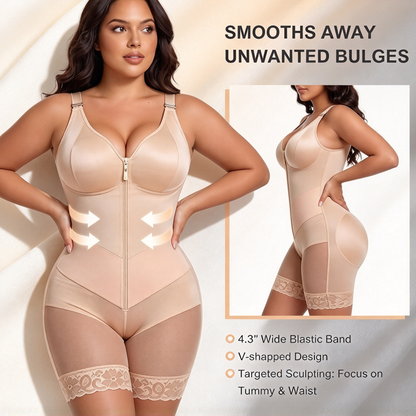 Women's Shapewear Romper with Built-In Bra, Adjustable Straps, Front Zipper