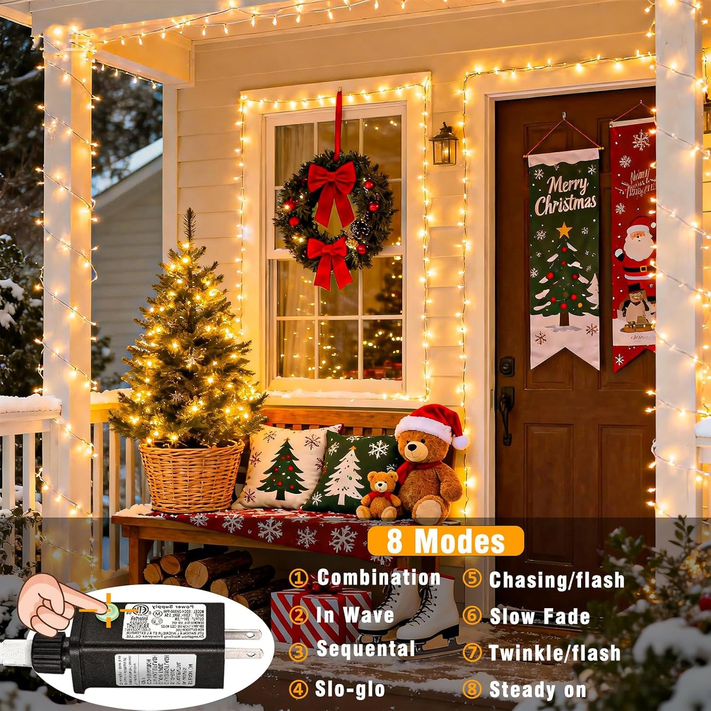 Connectable 100 LED String Lights Indoor Outdoor , 33FT 8 Modes Waterproof
