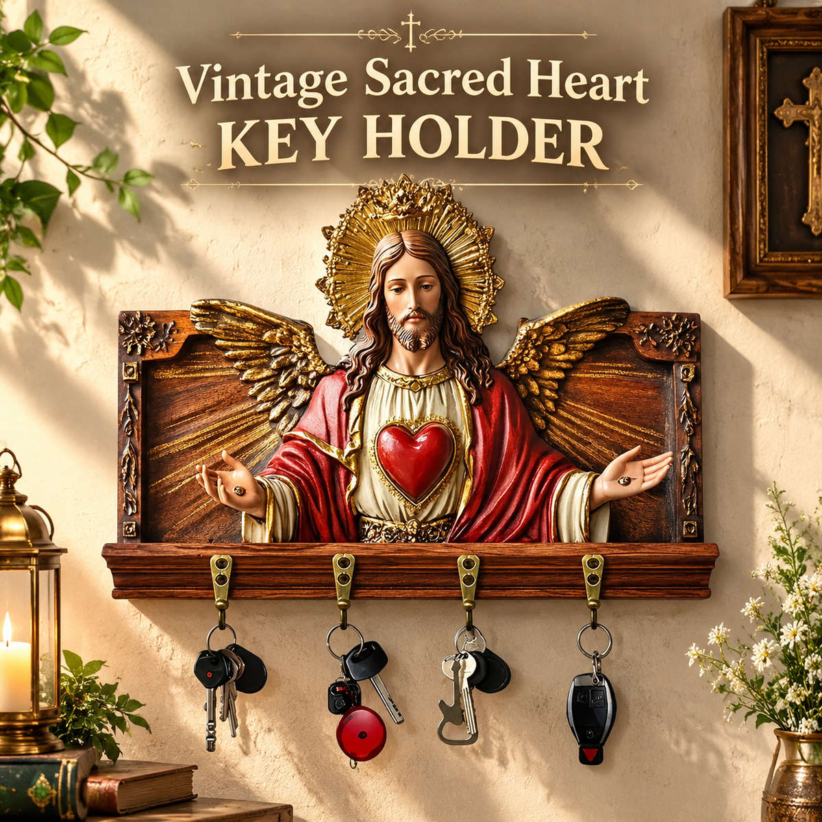 Jesus Sacred Heart Key Holder Wall Mount