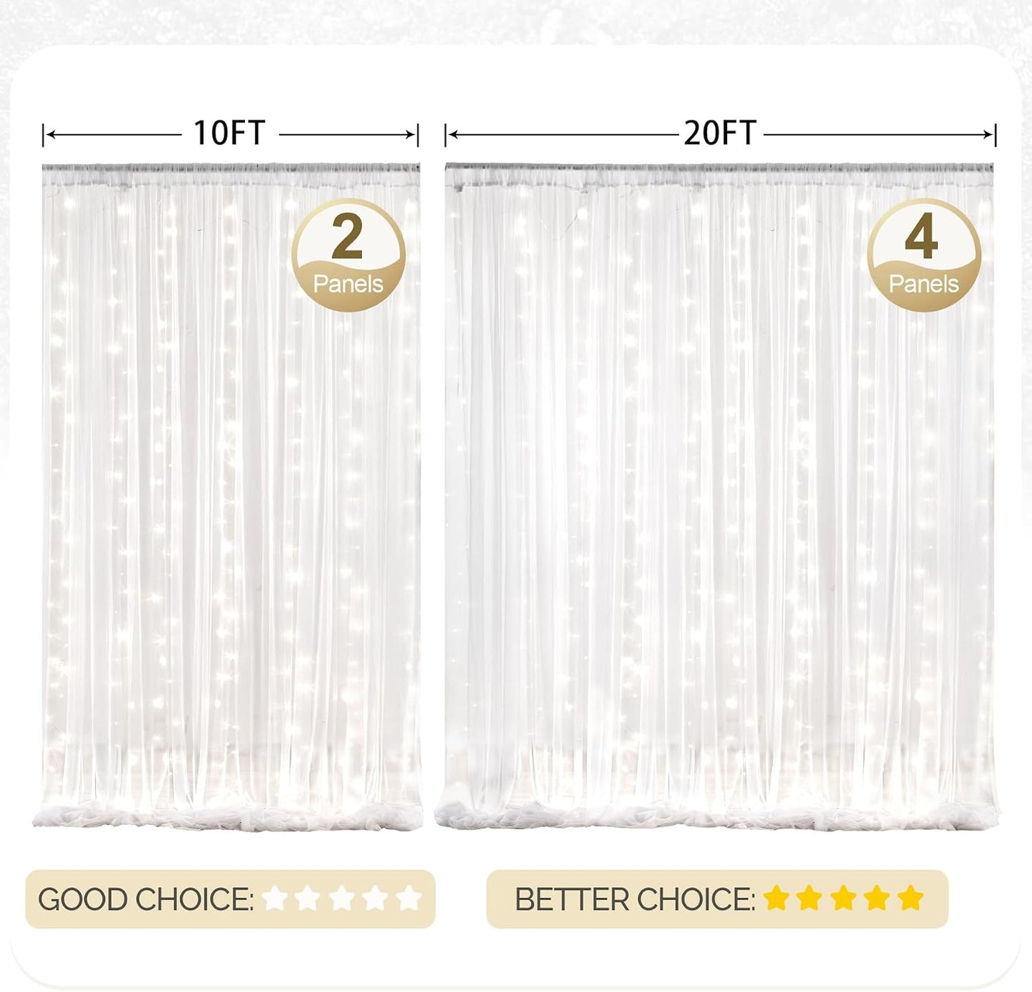 Elegant White Tulle Backdrop Curtain with Warm LED Lights for Wedding Ceremony & Reception, 63" x 118"