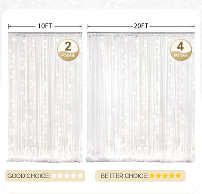 Elegant White Tulle Backdrop Curtain with Warm LED Lights for Wedding Ceremony & Reception, 63" x 118"