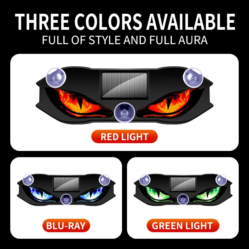 Wireless No Drill Solar and USB Powered Devil Eyes Warning Lights for Cars Windshield Rear Window
